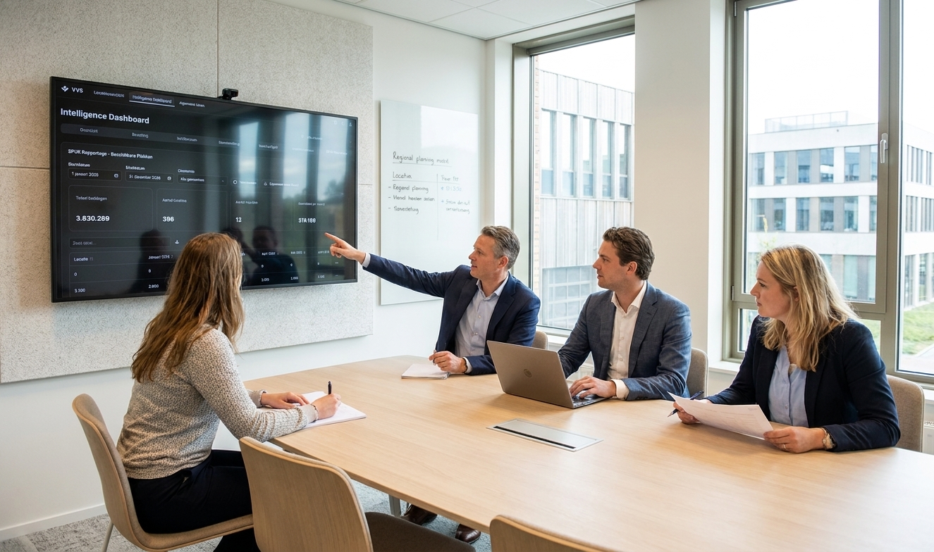 Team bespreekt registraties en rapportages op een VVS-dashboard